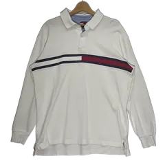90's vintage 90年代 ヴィンテージ TOMMY HILFIGER トミーヒルフィガー フラッグタグ 長袖 ポロシャツ フロント刺繍 スリランカ製 Lサイズ ホワイト