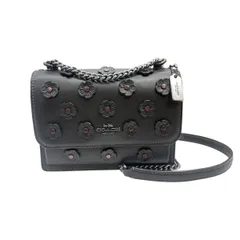 ♪3377 COACH コーチ ミニ クレア クロスボディ フローラル アップリケ CAK00 レザー チェーン ショルダー ブラック 中古