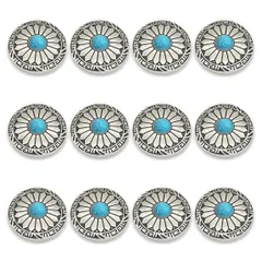 【数量限定】メタルボタン 30mm 足つき ターコイズ デージー柄 レザークラフト 12個セット アクセサリー ボタン 手芸 コンチョ (タイプC)