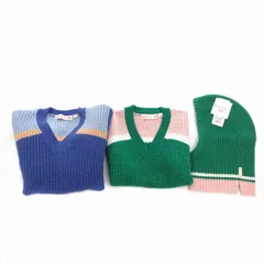 ユニクロ UNIQLO × コラボ マルニ MARNI 3点セット ポップコーンニット Vネック セーター ベスト バラクラバ 長袖 261-457979 251-457955 251-457956 青 ブルー 緑 グリーン M ONE SIZE /VU△ 