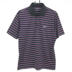 ナイキ 半袖ポロシャツ 黒×パープル ボーダー サイドメッシュ調 DRI-FIT メンズ L ゴルフウェア NIKE