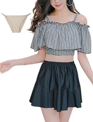 GIVEK ビキニ 水着 レディース 体型カバー 4点セット オフショルダー セパレート スイムウェア(ブラック,  L)