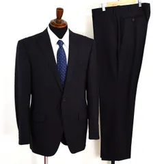 Mr.JUNKO 2つボタン シングルスーツ L AB6 ブラック ストライプ ノータック 袖口4つ釦 開き見せ H10J2831 夏物 春夏 薄手  5XJ008 【送料無料】【中古】【メンズビジネス】202510