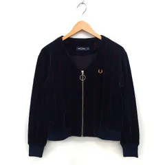 フレッドペリー FRED PERRY ベロア ストライプ ジャケット リブ ロゴ刺繍 ジップアップ 38 紺 ネイビー /NT17のサムネイル