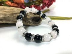 ローズクォーツ&オニキス パワーストーン ブレスレット 天然石 10mm （シルバー）メンズ・レディース　男性・女性　数珠ブレス　開運 [17]