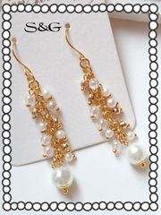 パール　ジャラ　ピアス　ハンドメイド　Handmade　チャーム
