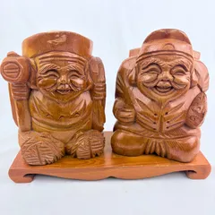 木彫 大黒天 恵比寿 骨董 象信 在銘 木彫り 木彫 大黒天 恵比寿 骨董 象信 在銘 木彫り