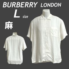 BURBERRY LONDON バーバリー ロンドン メンズ 半袖シャツ M リネン 麻 BBW68-659 三陽商会 日本製 ホワイト系 (D027)★
