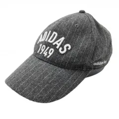 【美品】アディダス キャップ グレー×白 ストライプ ロゴ刺しゅう 微起毛 フリー（57～59cm）  ゴルフウェア adidas