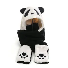 【人気商品】ふわふわ パンダ 秋冬 3点セット ガールズ スカーフ 一体型 手袋 可愛い あったか 防寒 マフラー 冬小物 防寒帽子 厚手 アニマル帽子 高校生 女の子 帽子 防寒対策 かわいい アウトドア レディース お散歩 クリスマス 新年 [Moonlo
