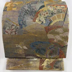 着物 帯 徳川美術館 能楽百扇 花鳥 流水 落款 逸品 太鼓柄 正絹 金プラチナ 着物 帯 徳川美術館 能楽百扇 花鳥 流水 落款 逸品 太鼓柄 正絹