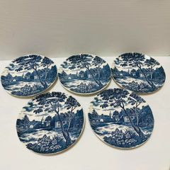 青と白の風景画 陶器皿 5枚セット 辻本食器 青と白の風景画 陶器皿 5枚セット24.5センチ アンティーク