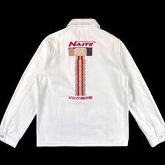 DEUS EX MACHINA × Kei Naito デウスエクスマキナ 内藤慶 ナイトーオートエンジニアリング コラボ Boss Chore Shirt ボルト刺繍 白 ホワイト デニム ジャケット カバーオール オーストラリア カスタム バイク バイカー