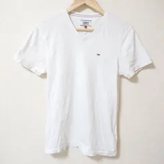 (^w^)b TOMMY JEANS トミー ジーンズ 半袖 Tシャツ カットソー トップス Vネック ワンポイント 刺繍 インナー きれいめ シンプル カジュアル ホワイト 白 メンズ レディース ユニセックス サイズS