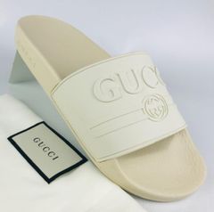 新品同様★GUCCI・グッチ レディース エンボス加工ブランドロゴ GGインターロッキング スライド ラバー サンダル（24㎝相当）
