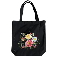 (ADOSSY) 刺繍バッグキット 刺繍キット セット シンプル バッグ 手作り DIY 花柄 トートバッグ (ブラック)