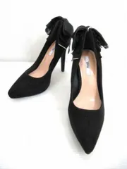 アールアンドイー R&E バックリボン ヒールパンプス ピンヒール サイズ23.0cm ブラック ヒール高11cm 中国製 専用箱無し 中古■