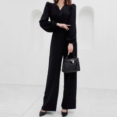 【グラシア】キャバスーツ オールインワン カシュクール パフスリーブ キャバ嬢 キャバクラ ラウンジ 長袖 ギャザー スタイリッシュ ドレープ レディース