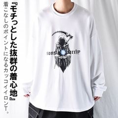 ロンT ロンt メンズ プリントtシャツ 長袖 長袖tシャツ tシャツ 厚手 ヘビーウェイト オーバーサイズ ビッグシルエットTシャツ 大きいサイズ 死神 ホラー 異世界 ロングスリーブ ドロップショルダー ゆったり ダボ ダボダボ 春 秋 冬