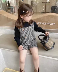 韓国　子供服　千鳥柄セットアップ　女の子　秋冬　長袖　子供用　キッズ　 ブラック