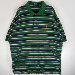 古着 90's/90年代 ポロバイラルフローレン Polo by Ralph Lauren 鹿の子 半袖 ポロシャツ ワンポイント ロゴ 刺繍 2ボタン 大きいサイズ XXL  グリーン系 マルチカラー メンズ