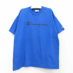古着 チャンピオン champion 半袖 ビンテージ Tシャツ キッズ ボーイズ 子供服 00s ビッグロゴ コットン クルーネック 青 ブルー 25aug06
