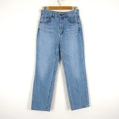 ジーユー GU ハイウエスト ストレート ジーンズ デニムパンツ ウォッシュ加工 L ライトブルー