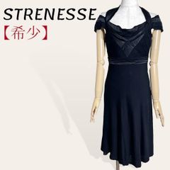 ❤️希少 ストラネス 黒 シルク ホルターネック アシンメトリーティアード フレア ワンピース 34 XS レディース 3571