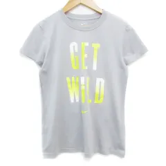 ナイキ NIKE DRI-FIT Tシャツ カットソー 半袖 クルーネック ロゴプリント 総柄 M グレー 黄色 イエロー /FF14