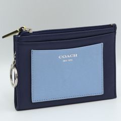COACH コーチ カードケース 名刺入れ レザー ネイビー ライトブルー 青