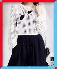 新品 メッシュ編み サマーニット レディース 薄手 可愛い クルーネック 春 夏 秋 通勤 トップス 【送料無料】