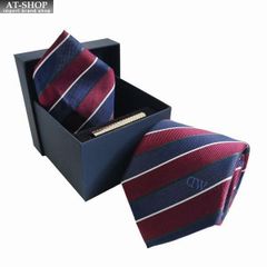 ダニエルウェリントン ネクタイ&amp;タイバー&amp;チーフ 3点セット Daniel Wellington メンズ シルク100% ストライプ柄 8cm WINE/NAVY おしゃれ プレゼント