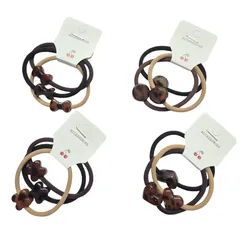 【新品】ヘアゴム　秋冬　ブラウン　3個セット　べっ甲風　ハート　リボン　お花　丸　キッズ　親子　リンクコーデ