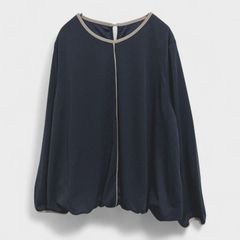 【美品】【アベイル】『ブラウス』[裾バルーン] 長袖トップス ネイビーベージュ系 (L) 商品A2378 管理C