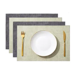 お手入れ簡単 保護 拭き取り可能 断熱 汚れ防止 滑り止め 食卓飾り 防水 両面 雰囲気 方型 四角 調理台 北欧 おしゃれ 高質PUレザー 食卓 ４枚セット テーブルマット 家庭用「43*30cm」（グリーンｘブラック） ランチョンマット [Senteria