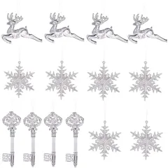 【人気商品】デコレーション ドロップ 立体 部屋 トナカイ 雪の結晶 インテリア 透明 アクリル 装飾 オーナメント クリスマスツリー 14点セット クリスマス飾り