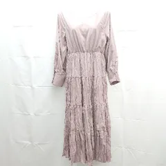 ◇ natural couture Vネック 無地 ポリエステル フリル 長袖 ロング ワンピース サイズF パープル レディース E  【1303290006547】