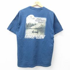 L/古着 半袖 ビンテージ Tシャツ メンズ 00s 釣り 鳥 コットン クルーネック 紺 ネイビー 25jul07 中古