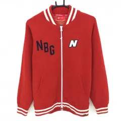 ニューバランス ニットジャケット レッド×白 リブ部ライン 胸ワッペン 裏地付き ウール混 レディース 3(XL) ゴルフウェア New Balance