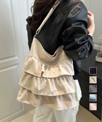  フリルショルダーバッグ ティアードバッグ お出かけ鞄柔らかい 斜め掛けバッグ軽量 ガーリー鞄おしゃれ