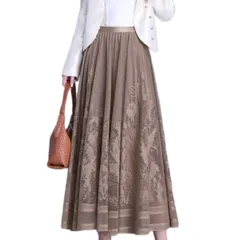 ウエストゴム 体型カバー ロングスカート フレアスカート 透かし彫り エレガント 両面着 ファッション カジュアル プリーツスカート 快適 デート レディース 普段着 通勤 お出かけ レーススカート 春 夏 [MSFQSNB] 秋 冬