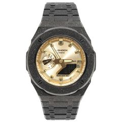 G-SHOCK GA2100 フロステッド カスタム ブラック/ゴールド文字盤 カシオーク ステンレス製 艶消しモデル Frosted Edition BLACK