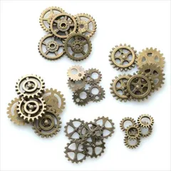 歯車チャーム30個セット 6種各5個入 アンティーク 金古美 ギア 機械 メカ カン付き ピアス イヤリング ブレスレット ネックレス ハンドメイドアクセサリーパーツ