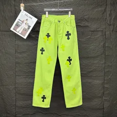 【今日特価】Chrome Hearts 2025 アボカドグリーン十字 カップルジーンズ