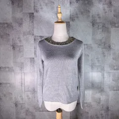イーハイフンワールドギャラリー E hyphen world gallery ニット セーター 【F】 グレー ビーズ ラインストーン パール ビジュー