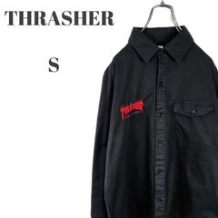 THRASHER スラッシャー 長袖 ワークシャツ 刺繍ロゴ バックプリント ブラック メンズ Sサイズ