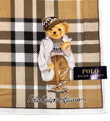 未使用　ポロ ラルフローレン ハンカチ スカーフ ランチマット 　ブラウン　キャメル　チェック　ポロベア　ベア　大判ハンカチ　くま 綿 ブランド 白 POLO RALPH LAUREN レディース　メンズ