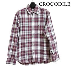 クロコダイル　メンズ　チェックシャツ　レギュラーカラーシャツ　長袖　パープル　M