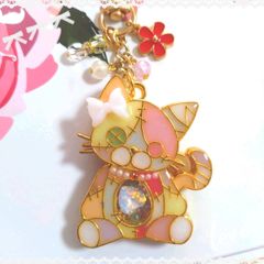 441 シアン色×白 ツギハギネコ(小) ハンドメイドキーホルダー - メルカリ