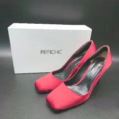 ◇ ◎ PIPPICHIC スクエアトゥ ハイヒール ピンヒール 無地 パンプス サイズ372/1 レッド レディース E  【1308160029237】